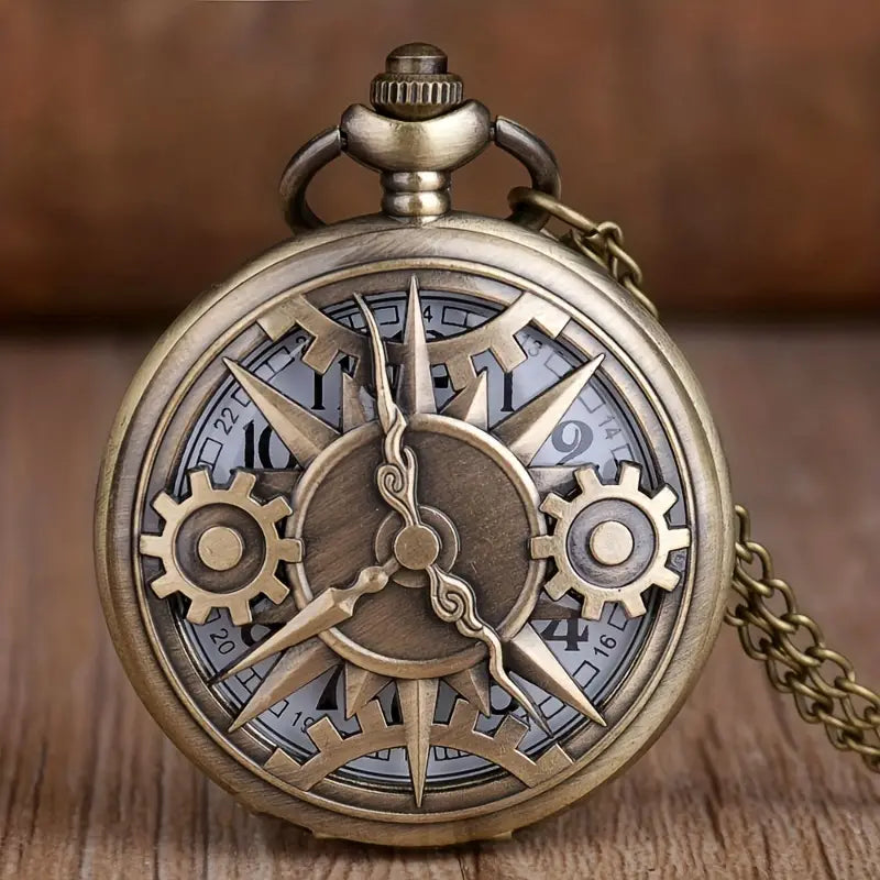 Steampunk Gear Movement Quartz Pocket Watch With Chain