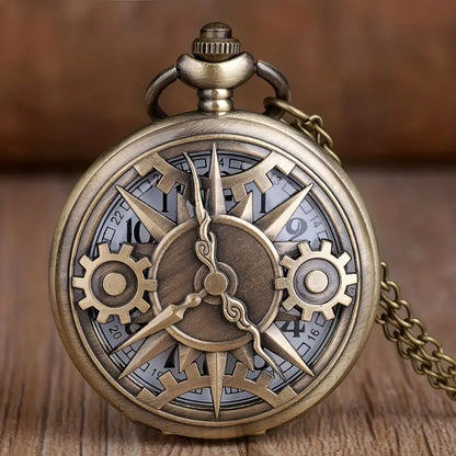 Steampunk Gear Movement Quartz Pocket Watch With Chain