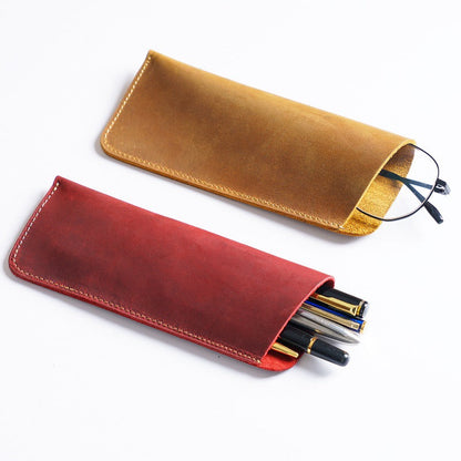 Simple Retro Cowhide Large Capacity Pencil Case