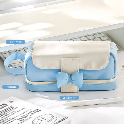 Bow Color Matching Fabric Pencil Case