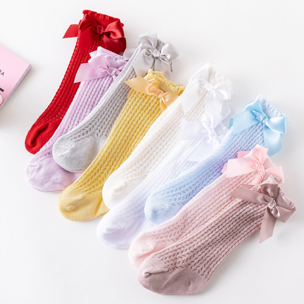 Baby Girls Solid Color Bow Accessories Socks