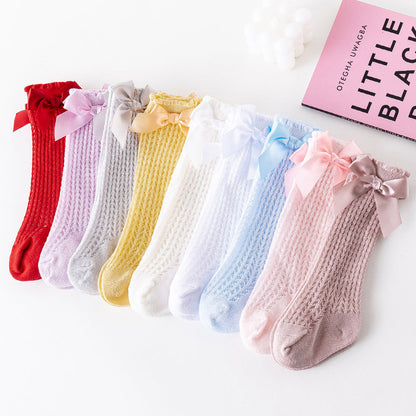 Baby Girls Solid Color Bow Accessories Socks