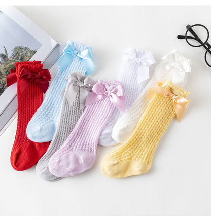 Baby Girls Solid Color Bow Accessories Socks
