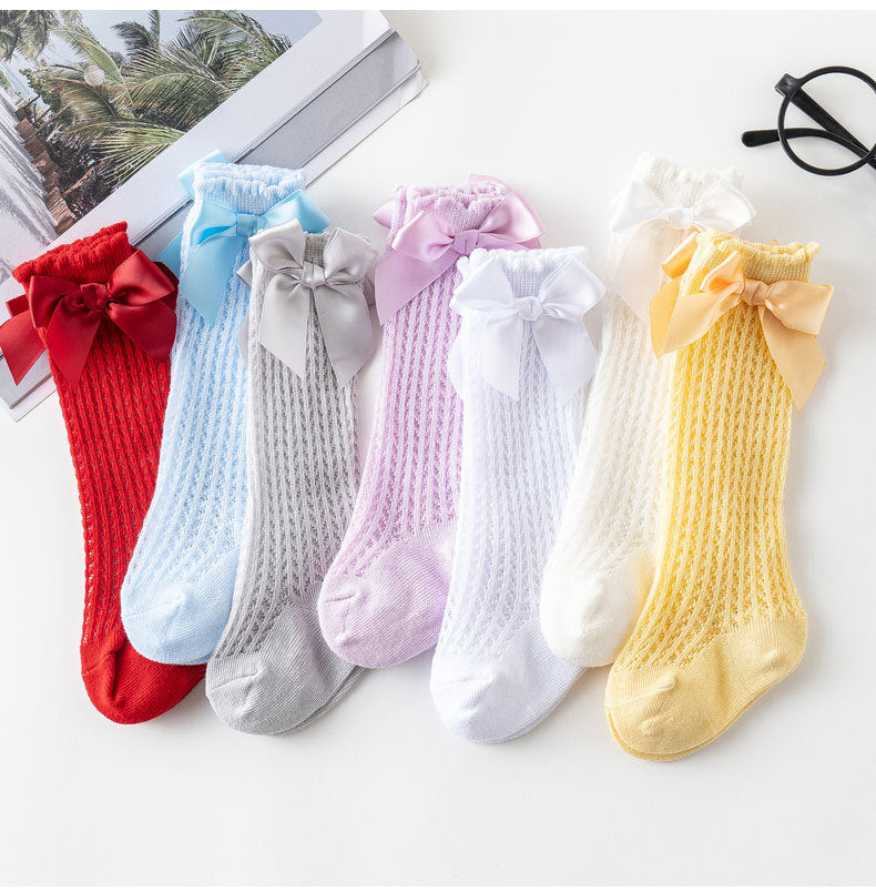 Baby Girls Solid Color Bow Accessories Socks