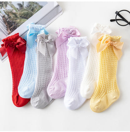 Baby Girls Solid Color Bow Accessories Socks