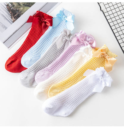 Baby Girls Solid Color Bow Accessories Socks