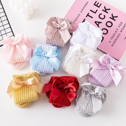 Baby Girls Solid Color Bow Accessories Socks