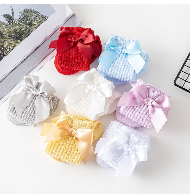 Baby Girls Solid Color Bow Accessories Socks
