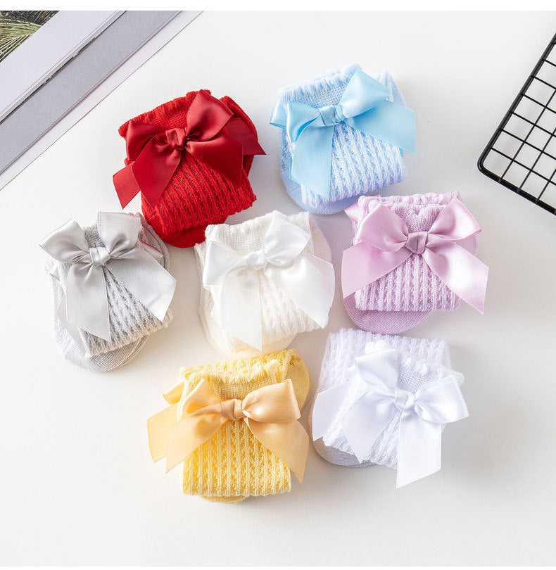 Baby Girls Solid Color Bow Accessories Socks