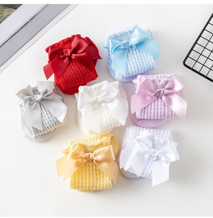 Baby Girls Solid Color Bow Accessories Socks