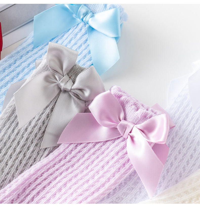 Baby Girls Solid Color Bow Accessories Socks