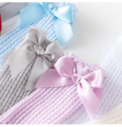 Baby Girls Solid Color Bow Accessories Socks