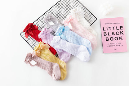 Baby Girls Solid Color Bow Accessories Socks