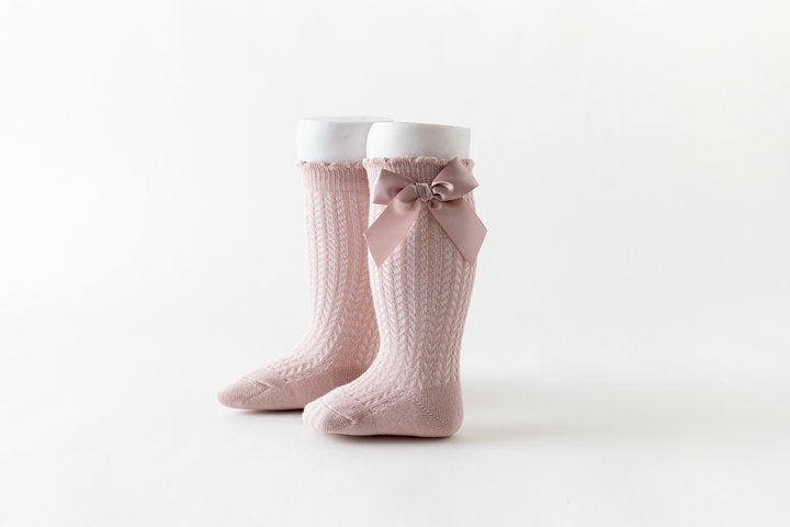 Baby Girls Solid Color Bow Accessories Socks