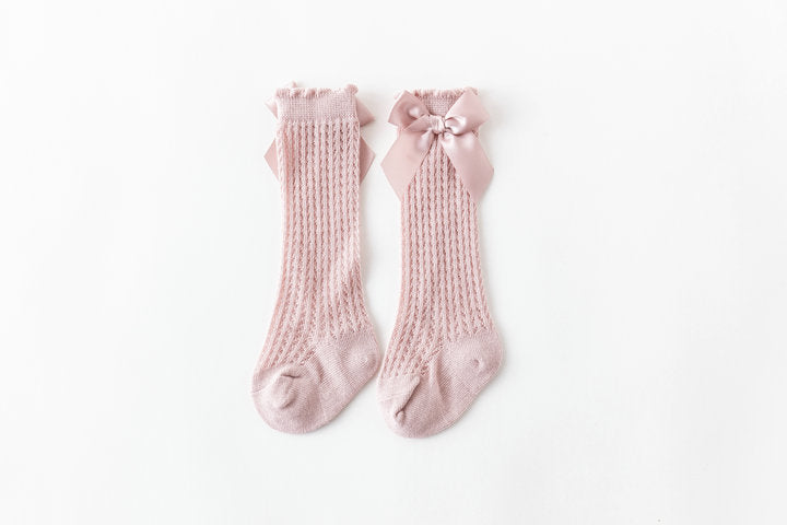 Baby Girls Solid Color Bow Accessories Socks