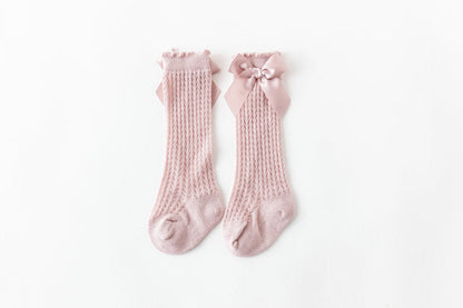 Baby Girls Solid Color Bow Accessories Socks