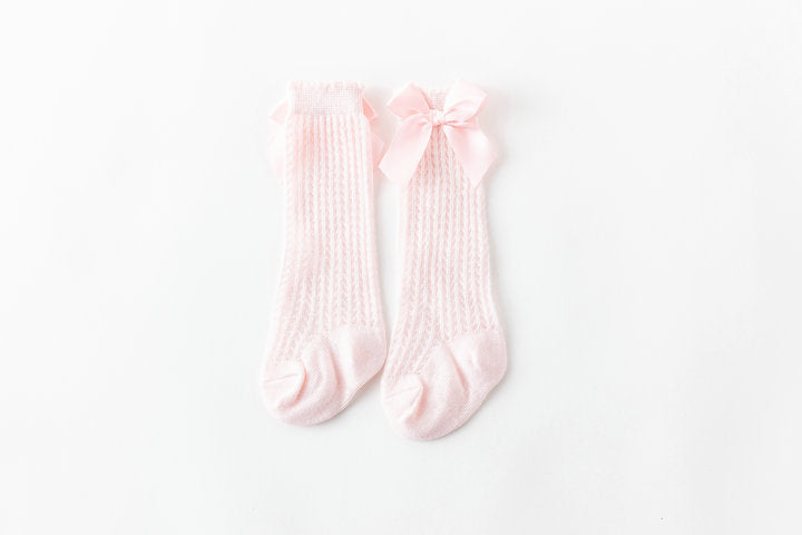 Baby Girls Solid Color Bow Accessories Socks