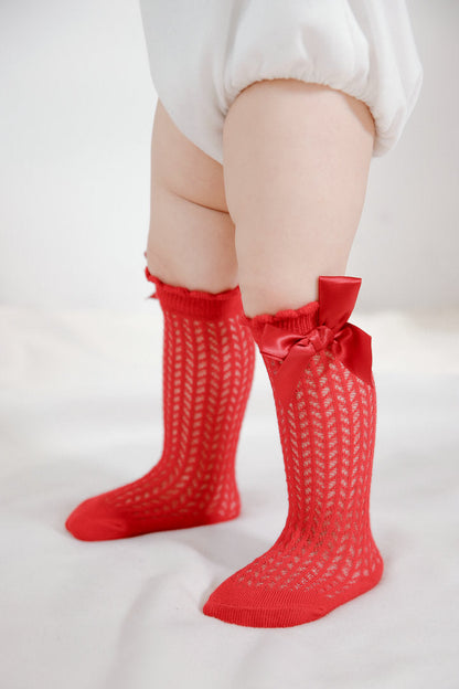 Baby Girls Solid Color Bow Accessories Socks