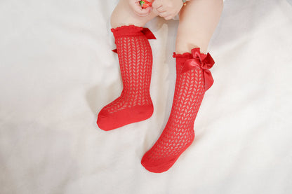 Baby Girls Solid Color Bow Accessories Socks