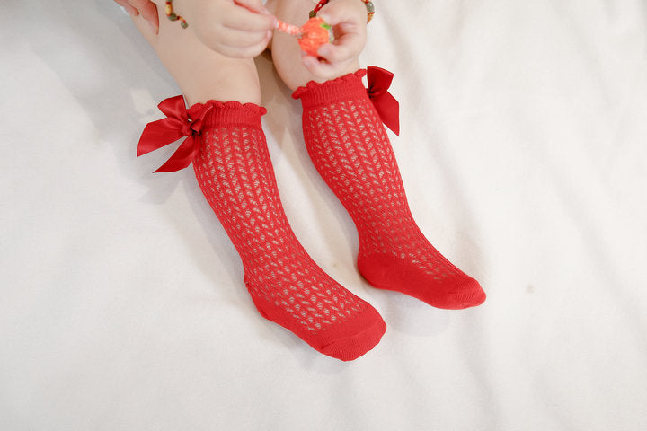 Baby Girls Solid Color Bow Accessories Socks