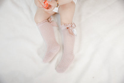 Baby Girls Solid Color Bow Accessories Socks
