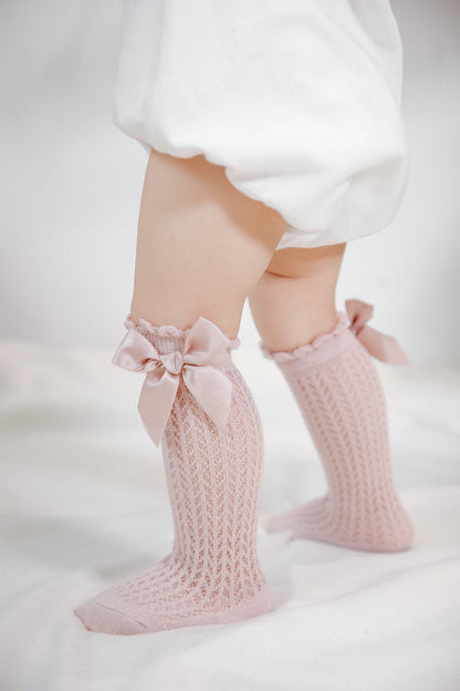 Baby Girls Solid Color Bow Accessories Socks