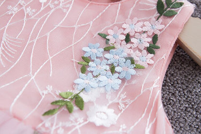 Floral Vines Embroidery Design Multi Layer Princess Dress
