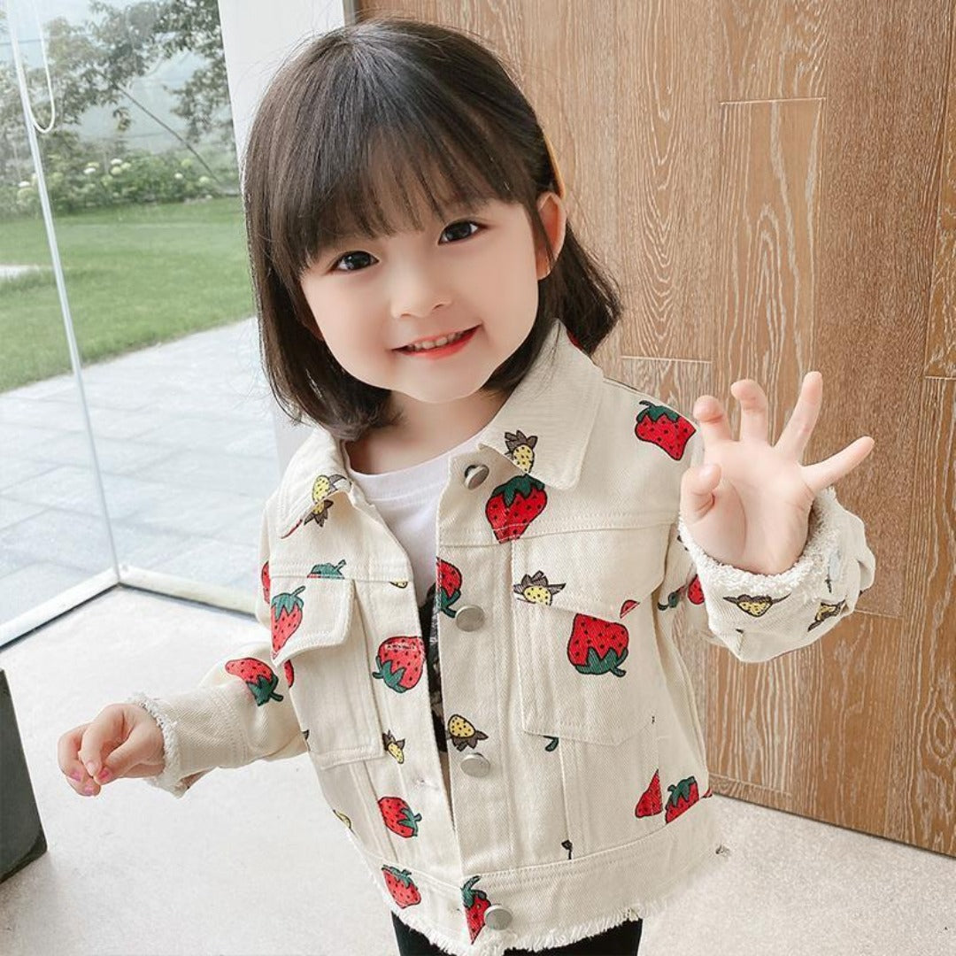 Strawberry Pattern Print Denim Jacket