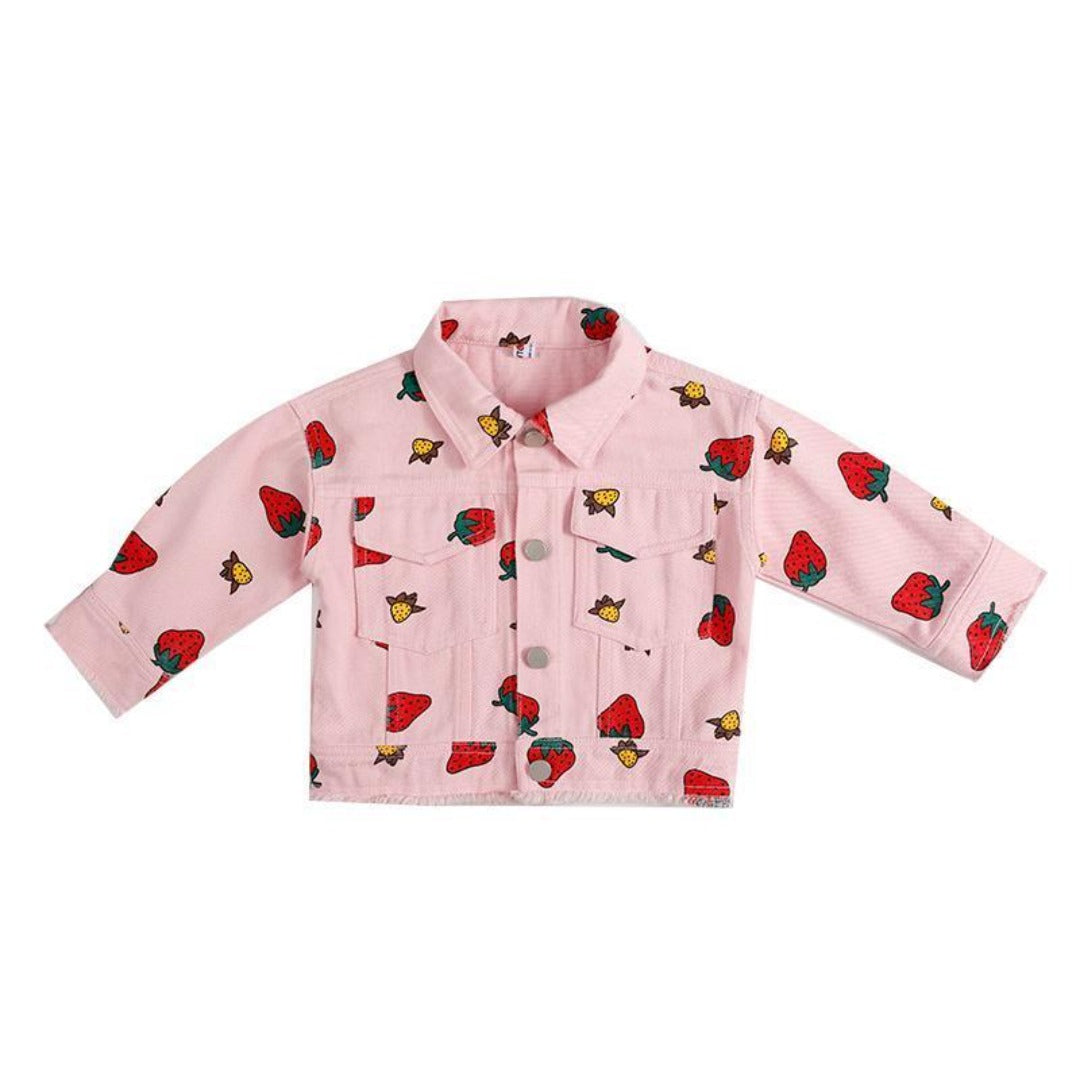 Strawberry Pattern Print Denim Jacket