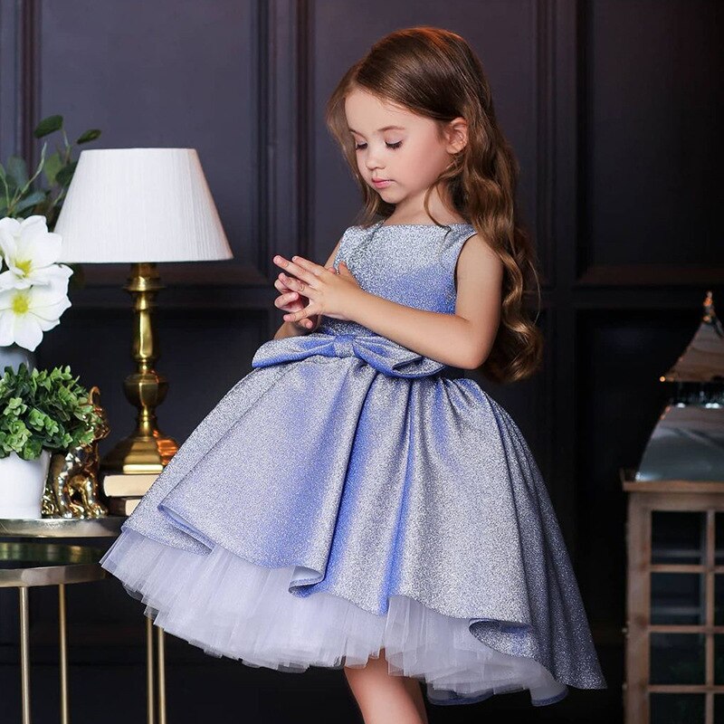 Shiny Glittery Bow Accent Sleeveless Princess Party Dress