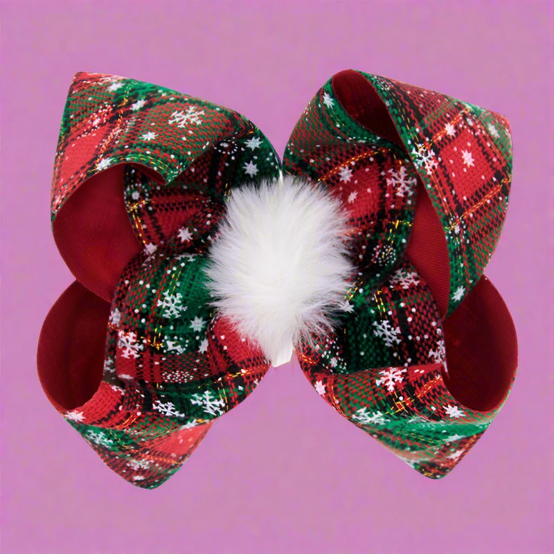 Girls Checked Bow Print Christmas Accessories