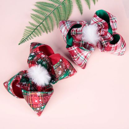 Girls Checked Bow Print Christmas Accessories