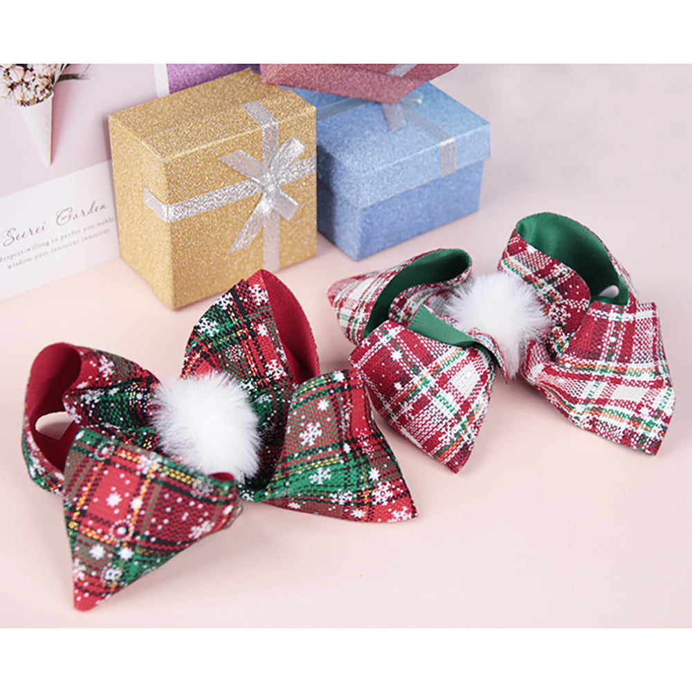 Girls Checked Bow Print Christmas Accessories