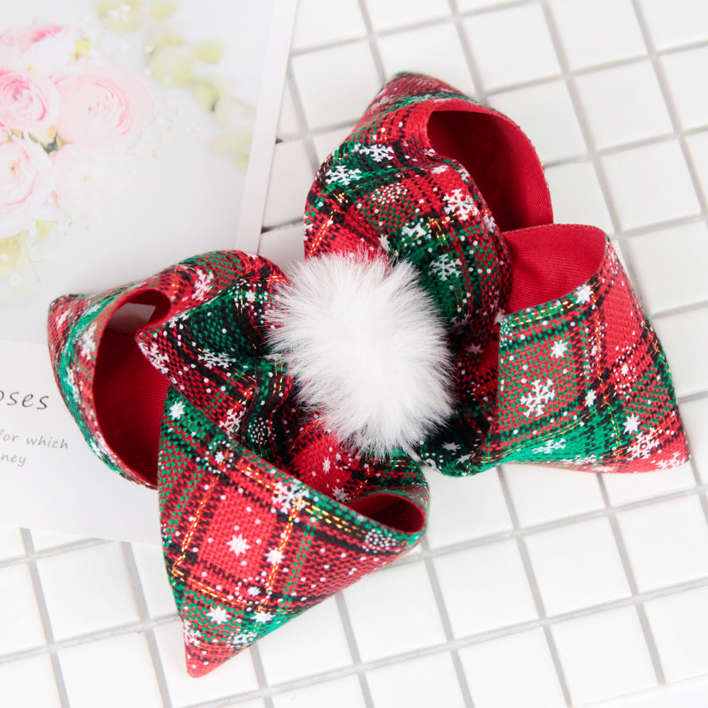 Girls Checked Bow Print Christmas Accessories