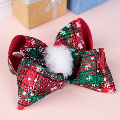 Girls Checked Bow Print Christmas Accessories