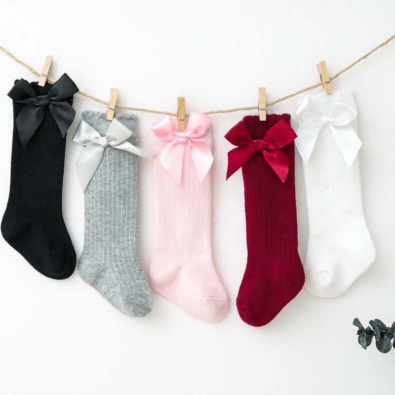 Baby Girl Bowknot Decor Plain Socks