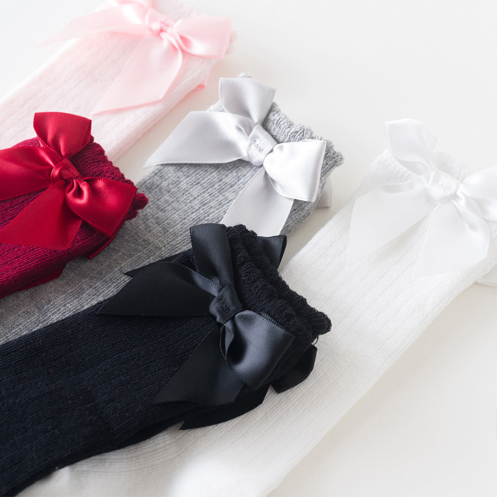 Baby Girl Bowknot Decor Plain Socks