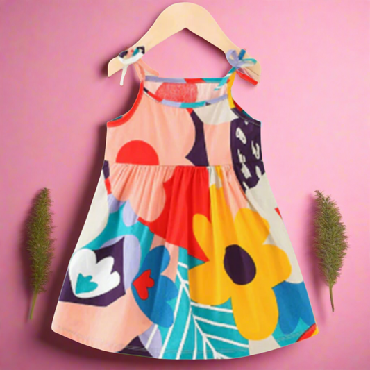 Sweet Prints Ribbon Strap Baby Girl Sundress