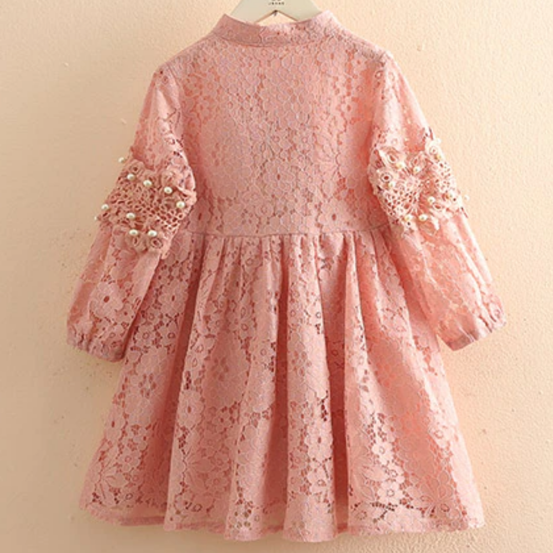 Classic Floral Pattern Long Sleeve Full Lace Dress