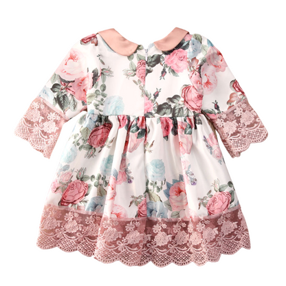 Floral Prints and Lace Design Baby Princess Dress
