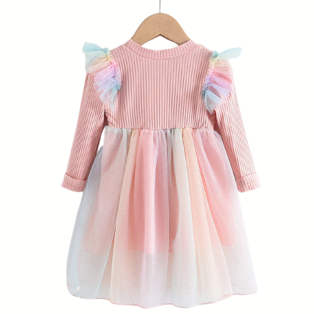 Princess Unicorn Print Knitted Sweater Mesh Dress