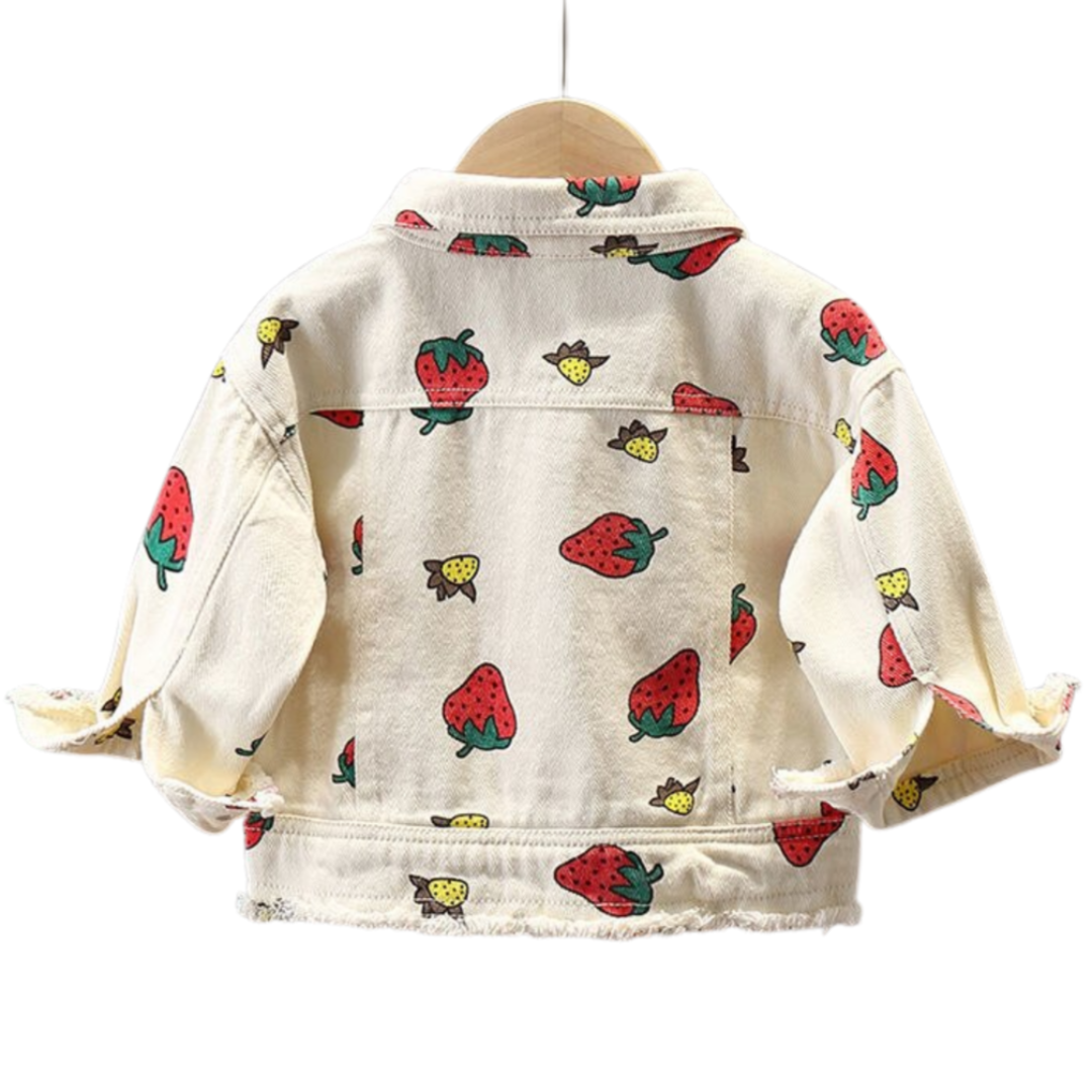 Strawberry Pattern Print Denim Jacket