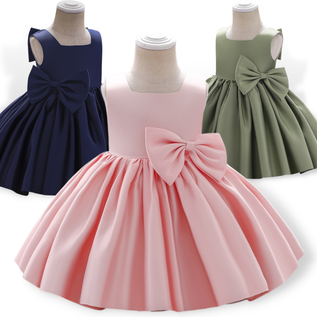 Big Bow Design Silky Baby Girls Sleeveless Party Dress