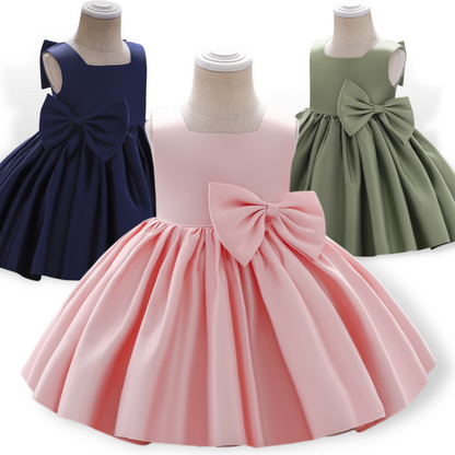 Big Bow Design Silky Baby Girls Sleeveless Party Dress