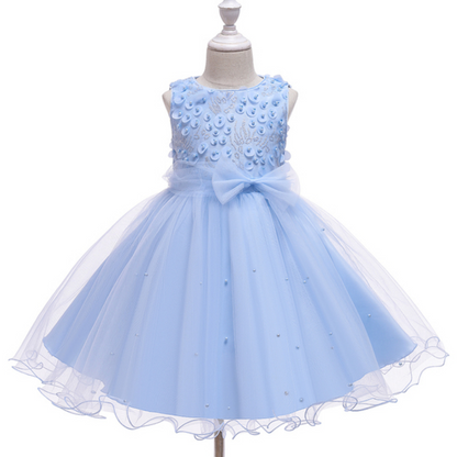 Multi Layer Mesh Beaded Top Wedding Flower Girl Party Dress