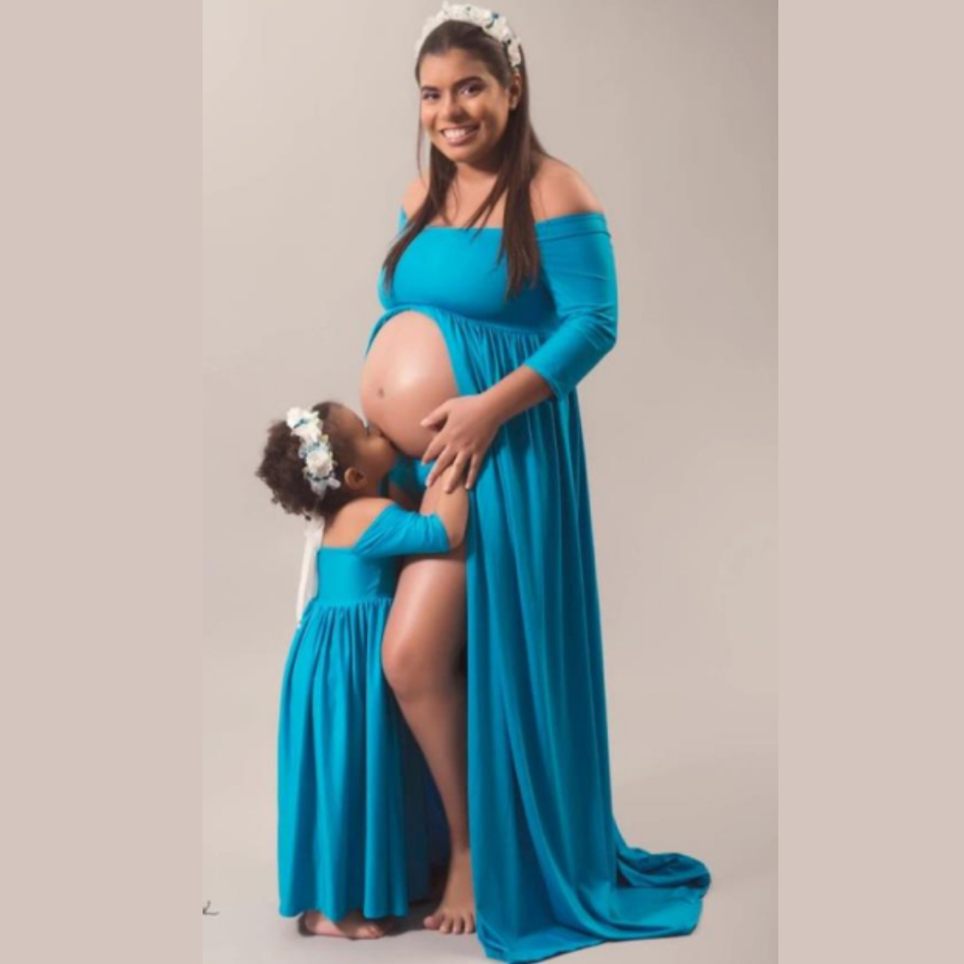 Off Shoulder Maternity Maxi Dress Mom and Me Matching Outfit