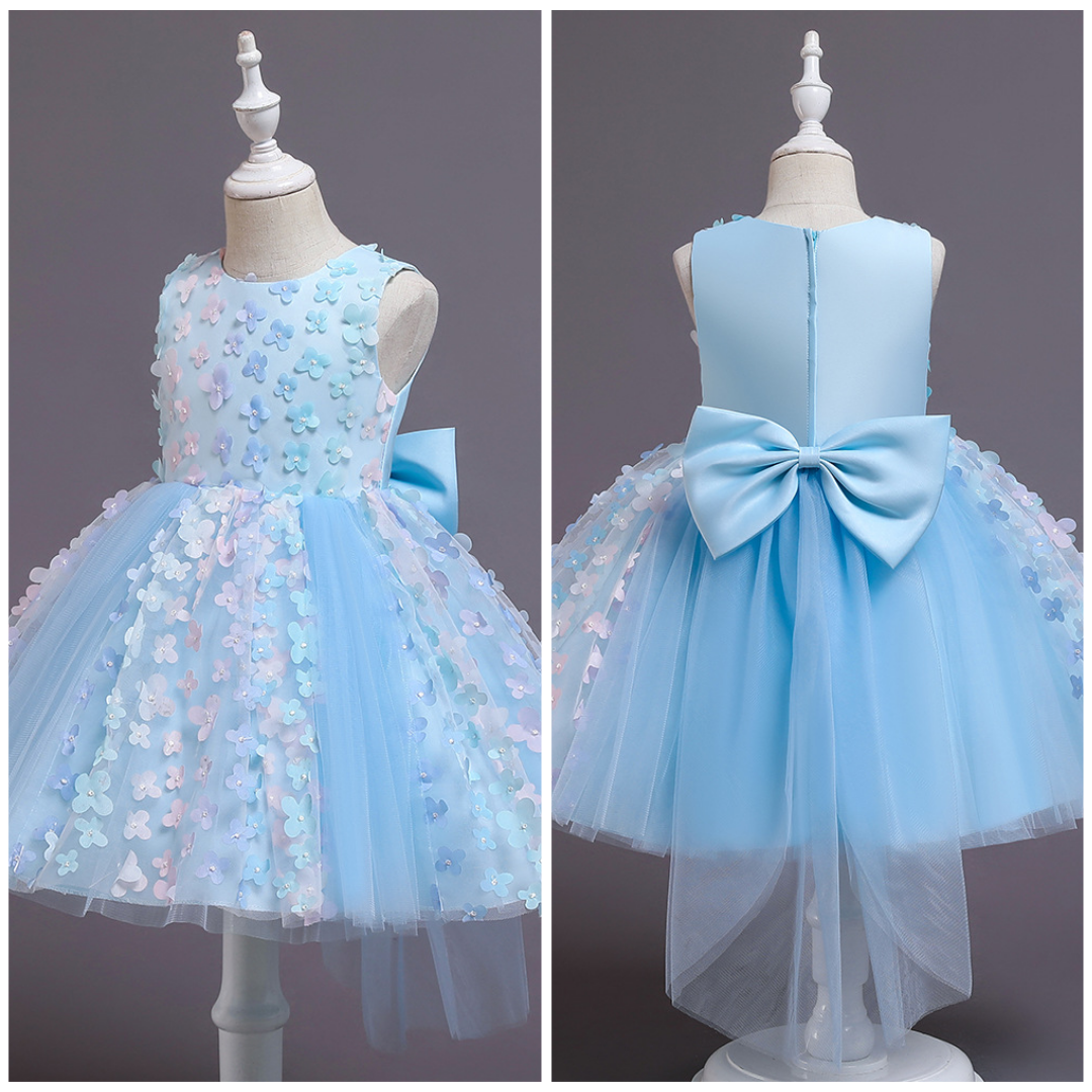 Ombre Floral and Pearl Applique Design Princess Party Dress