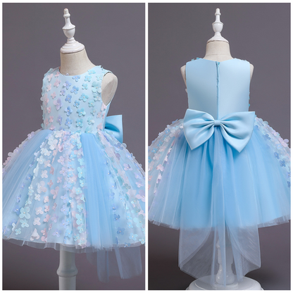 Ombre Floral and Pearl Applique Design Princess Party Dress