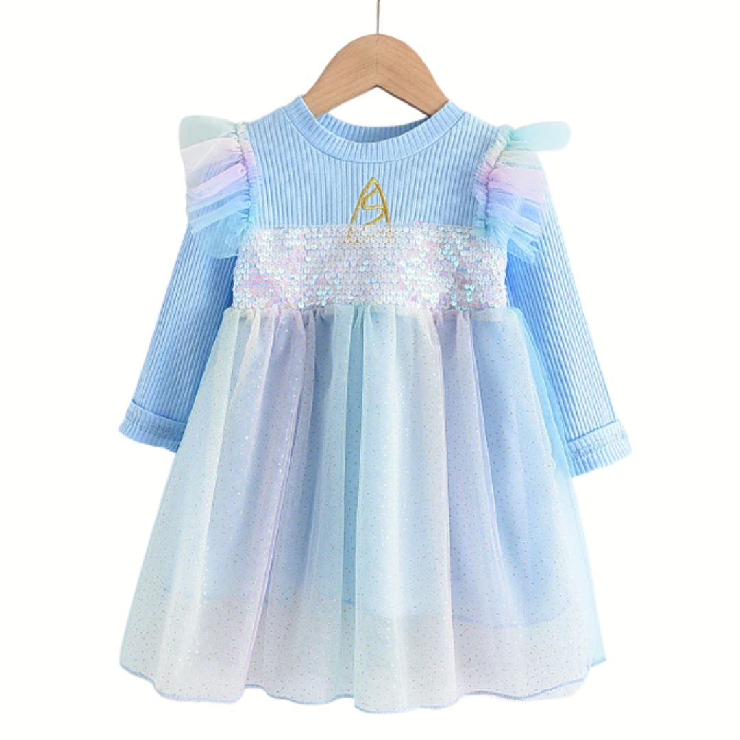 Princess Unicorn Print Knitted Sweater Mesh Dress
