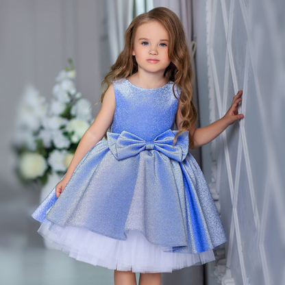Shiny Glittery Bow Accent Sleeveless Princess Party Dress